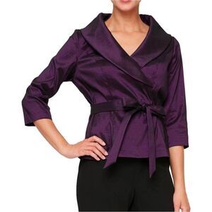 Alex Evenings Plum Wrap Top Size XL NWT | Satin Shimmer Jacket Blouse w/ Belt |